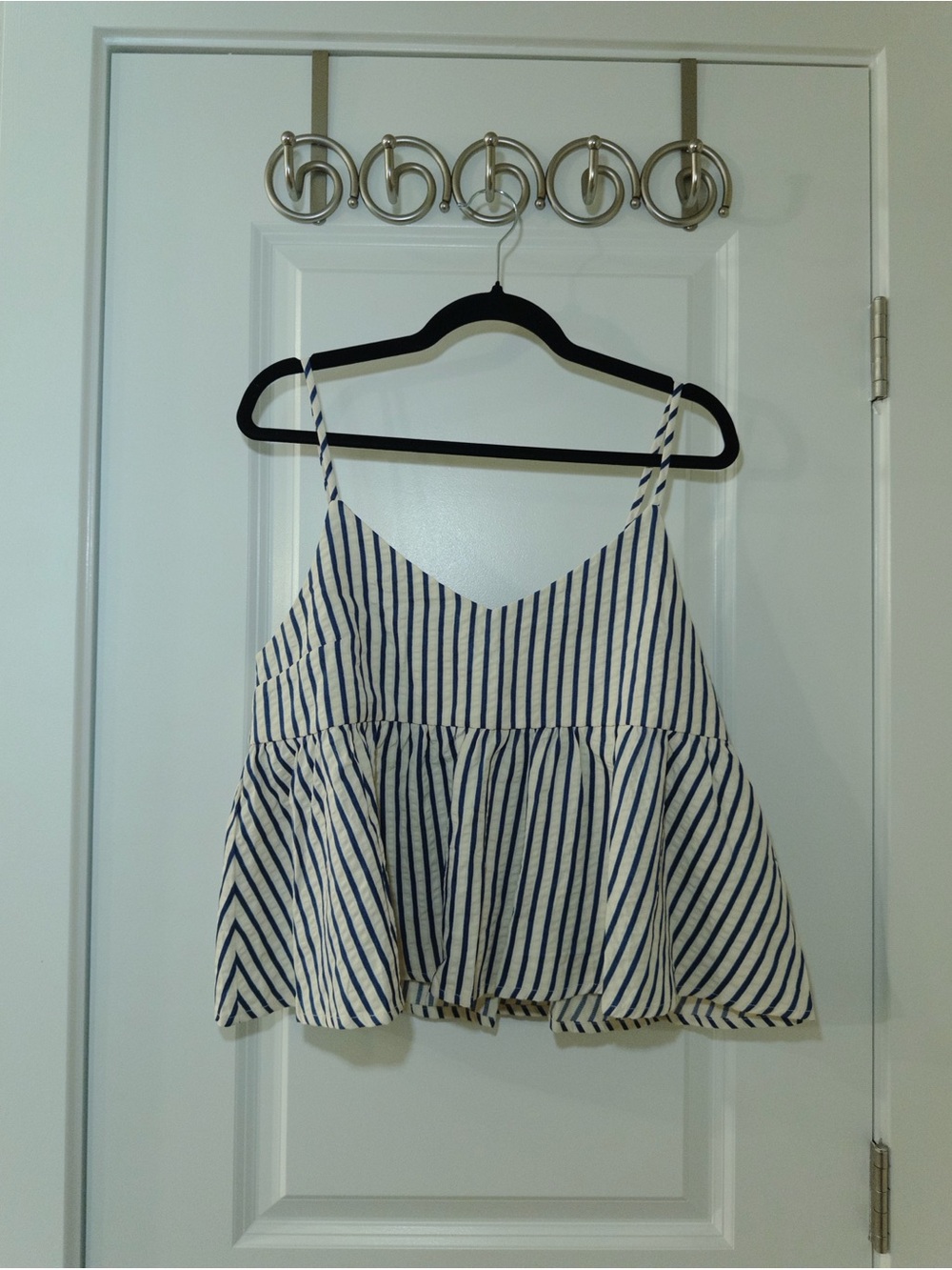Together Blue and White Striped Peplum Camisole